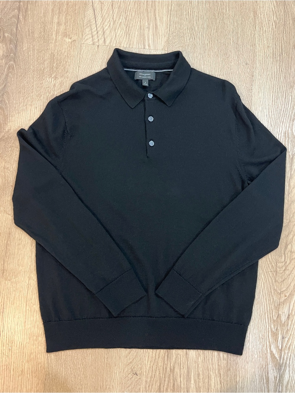 Banana Republic Size L 100% Merino Wool Black Long-Sleeve Polo Sweater